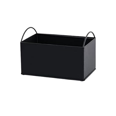 WANGHAI2024M Bookcases Iron and Leather Multipurpose Books Storage Box with Handles Record Organiser Crate(Black)