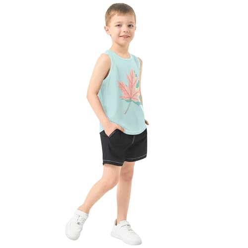 Boys Tank Top Shirts Maple Leaf Blue Sleeveless T-Shirts Crew Neck for Kids Clothing Children4