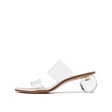 keleimusi Women's Acrylic Ball Slide Sandals with Two Clear Strap Vinyl Heels Mules Slip On Open Toe Shoes