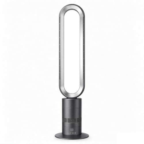 Image of H601 Bladeless Tower Fan, Gray | 10 Fan Speeds for Natural Airflow, 80 Oscillation, 35 dB Low Noise for Bedroom & Home Office