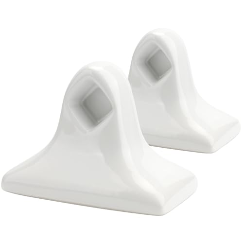 2 Pcs White Ceramic Towel Bar Holder Posts, Mid Century Modern Vintage Set Wall/Tile Mount for Bathroom & Kitchen, Replacement for Broken Towel Rack Posts (Rod Not Included)