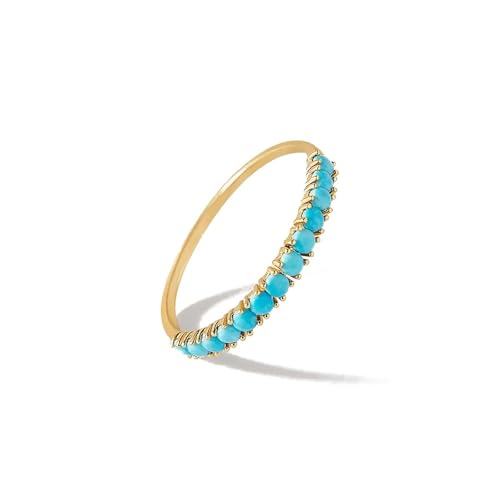 Anillo de presentación para madre en oro amarillo y turquesa redonda regalo ideal