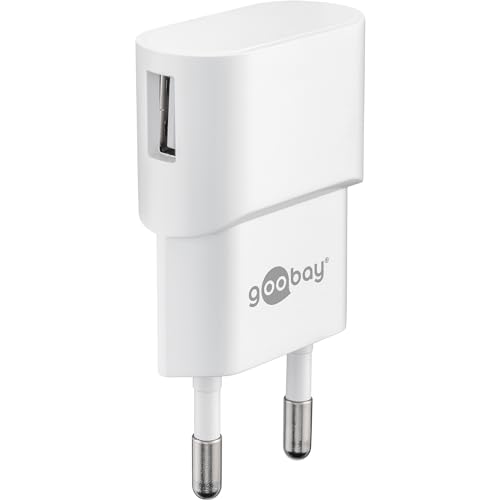 Goobay 44948 USB Power Supply Adapter for 1 A (5W) Socket/USB Power Supply with Side USB Input/for Smartphone Charging Cable/Power Plug/Plug for USB Charging Cable/Socket Adapter/White