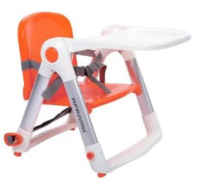 Image of Portable Baby High Chair, Orange and White, Foldable with Tray and Wheels, 6 Months to 3 Years
