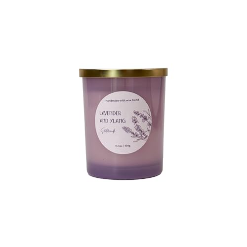 CW Studio Lavender & Ylang 15.5oz Scented Candle – Elegant Color Glass Candle for Relaxing Home Atmosphere & Gift Giving, Decorative Candle for Home & Gift