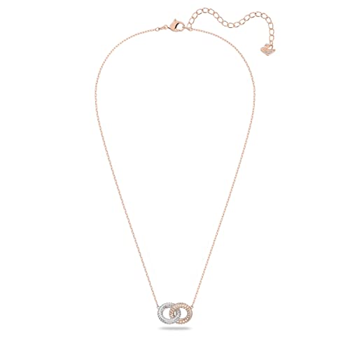 Swarovski Stone Women's Interlocking Circle Pendant Necklace With White Crystals On A Rose-Gold Tone Plated Chain #TOP1