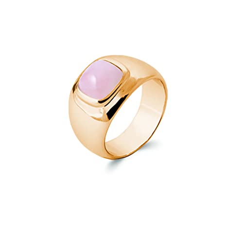 Bague Quartz Rose femme en plaqué or large type chevalière chic