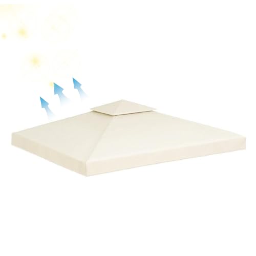 3 x 3 UV-beständige Pavillon-Ersatzabdeckung, wasserdicht, 2-stöckiges Dachüberdachung für Gartenpartys, Beige, Grillpavillon, Überdachung, Outdoor-Unterschlupf-Zubehör