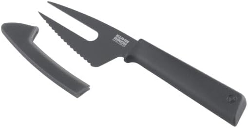Kuhn Rikon Colori+ Cheese Knife Set 3pcs Grey - 3 Cheese Knives with Protective Sheaths, Mini Cleaver, Cheese Fork and Soft Cheese Knife for Cutting Fruit, Bread, Hard and Soft Cheese