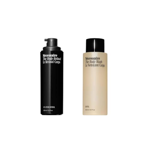 Nécessaire The Body Duo – Santal Body Wash + Retinol Body Serum Set for Fine Lines & Crepiness – Cleanser + Night Treatment with Niacinamide, AHA, Peptides & Retinol – Vegan, Dermatologist-Tested