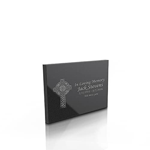 GetUrns Custom Engraved Memorial Black Granite Plaque - Horizontal (Celtic Cross, Small: 4" L x 6" W x 0.375" H)