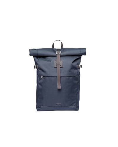 Sandqvist Unisex ICON Rolltop M Backpack, Navy with Black Leather