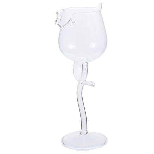VALICLUD Verre à Vin en Verre Transparent de Rose Coupe à Vin Mousseux Décorative 1 Pièce pour Fête Saint-Valentin Mariage et Soirée Design Floral Élégant pour Bar