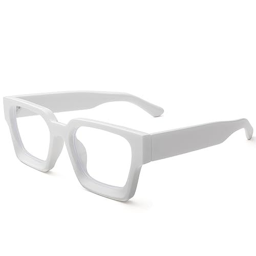 Image of Braylenz Square Thick Frame Blue Light Glasses for Men Women Fashion Clear Computer Eyeglasses