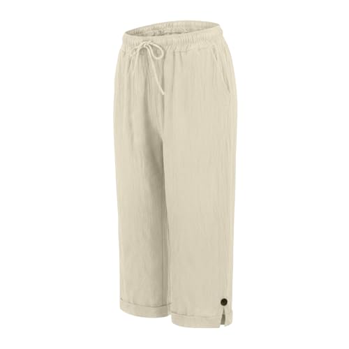 Pantalones capri para mujer de algodón y lino rectos 5