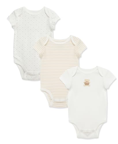 Little Me Baby Boys 3-Pack 100% Cotton Bodysuit, Gentle Bear, 3 Months