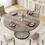 Tribesigns Round Dining Table for 4-6 People, Circle Kitchen Table, 75 CM Tall Farmhouse Dinning Room Tables, with Metal Base for Kitchen, Living Room (Gray)