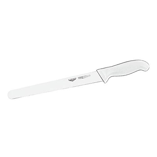 Couteau à jambon de 25 cm à lame alvéolée et flexible avec manche blanc Paderno