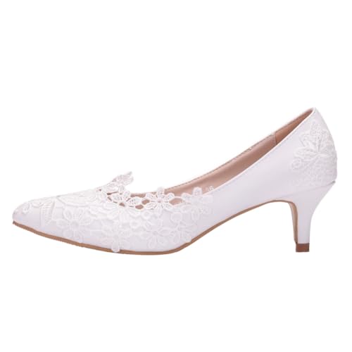 Escarpins blancs à talons 5 cm ornés de dentelle fleurs délicates - 4