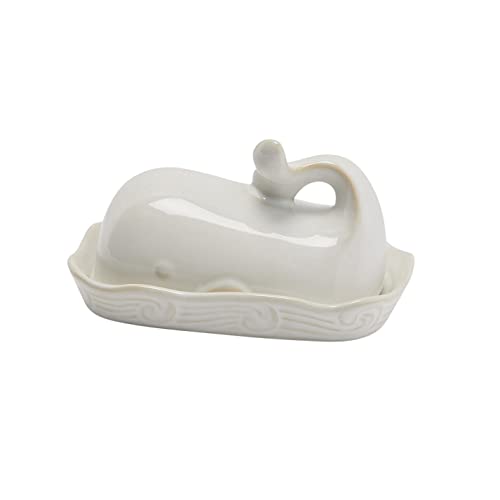 Creative Co-Op Coastal Stoneware Whale Shaped Butter Dish, White #TOP12