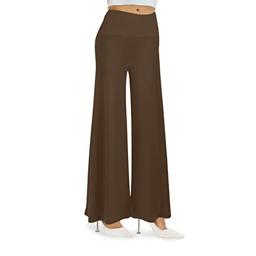 Arolina Women's Stretchy Wide Leg Palazzo Lounge Pants Casual Comfy High Waist Palazzo Pants Large Light Brown.
