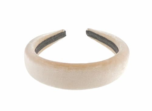 Image of Womens Girls 3cm Occasion Wedding Bridal Party Winter Birthday Christmas Evening Wide Bump Padded Velvet Velour Hair Hairband Accessories Headband Alice Band (Beige)