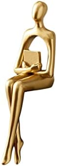 SHENGTIAN Resin Thinker Style Gold Decor Sitting Thinker Statue Abstract Sculpture, Bookshelf Decor Accents Resin Collectible Figurines for Home Office Living Room Table Desktop Decor (BCD)