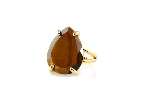 Bague oeil de tigre poire or 14k idée boîte cadeau personnalisé