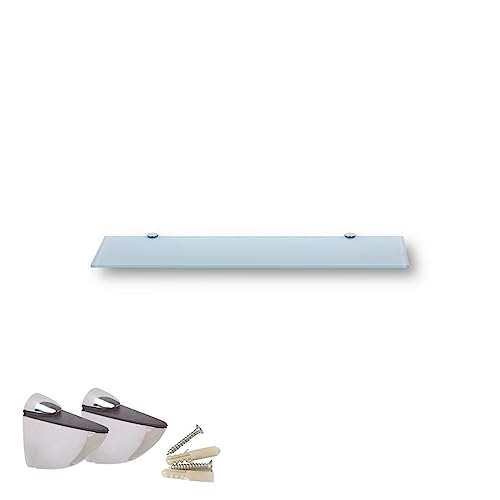 Euro Tische Étagère Murale en Verre 50cm, étagère en Verre pour Salle de Bain, étagère de Douche en Verre Blanc avec Verre de sécurité trempé de 6mm...