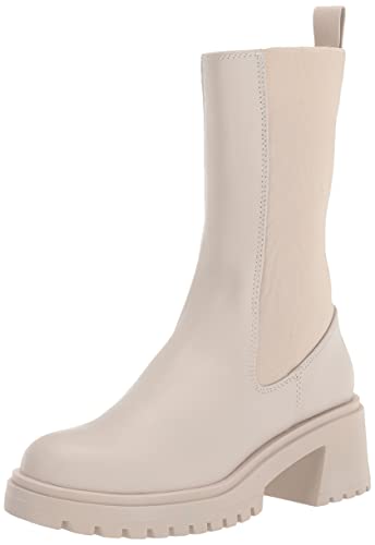 Steve Madden Hesitant Bone Block Heel Pull On Mid Calf Fashion Moto Ankle Boots (Bone, 6.5) #TOP10