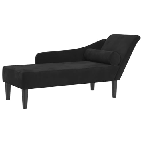 vidaXL Chaiselongue, Indoor Lounge Sofa mit Kissen, Gepolsterte Recamiere für Wohnzimmer Schlafzimmer Büro, Relaxliege Couch, Schwarz Samt