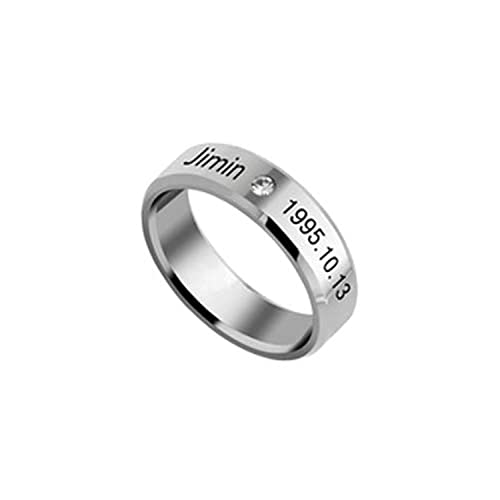 Image of Yellow Chimes Rings for Men Silver Ring Kpop BTS Bangtan Boys Jimin Members Name and Date of Birth Mentioned Ring for Men and Boys.