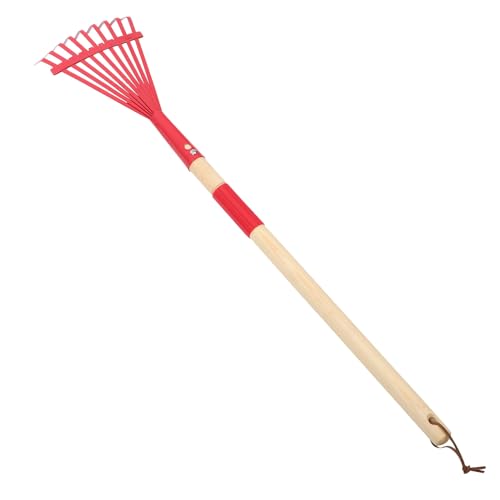 ARTIBETTER Rastrillo para Césped Desmontable Mango de Madera Rojo Rastrillo de Jardín Metálico Pequeño para Herramienta de Jardinería Ligera para Patio y Mantenimiento de Hojas
