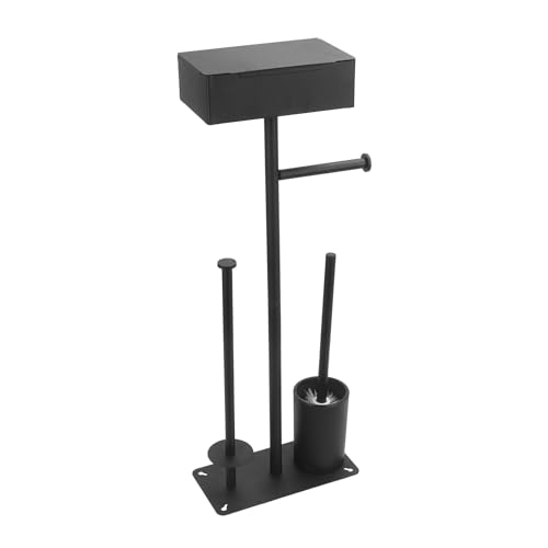 Zythrem Soporte para papel higiénico de acero inoxidable con escobilla de baño de acero inoxidable con cepillo de WC para toallas húmedas de pie (negro)