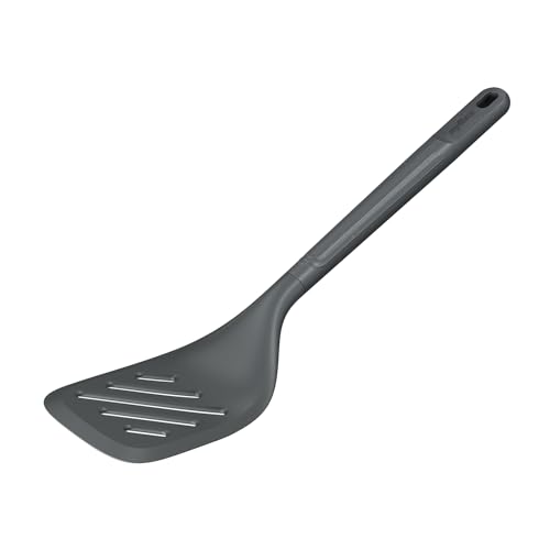 Zyliss Slotted Cooking Turner, Sustainable Wheat Straw/Nylon, Spatula for Cooking, Non Stick, Heat Resistant Silicone Head, Beluga Grey, 31cm x 8cm, Dishwasher Safe, 5 Year Guarantee
