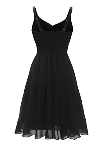 Dressever Summer Cocktail Dress V-Neck Adjustable Spaghetti Strap Chiffon Sundress Black L thumb #1