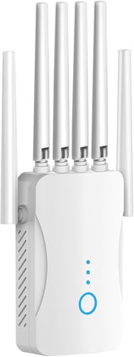 Repeteur WiFi Puissant avec 6 Antennes, Amplificateur WiFi, Répéteur WiFi Compatible avec 64 Appareils, Modes (Répéteur, AP), Couverture jusqu'à 3200...
