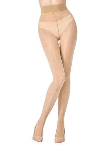 Aaronano Shiny Pantyhose for Women 40D Sheer Tights High Waist Silk Oil Glossy Shimmer Stockings(Natural Nude,L/XL)