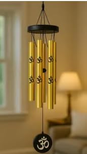 Wind Chime 5 Pipe Metal OM Bells 45cm for Home & Balcony | Positive Energy Décor, Meditation & Vastu, Medium Gold Finish, Pack of 1, Living Room Décor-image-19