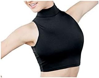 Prime fashions - Girls Polo Neck Sleeveless Crop Top – Shiny Nylon – Summer Wear – High Neck - Perfect for Dance Yoga, School, Sports, Cycling Training (9-10 Years, Black)