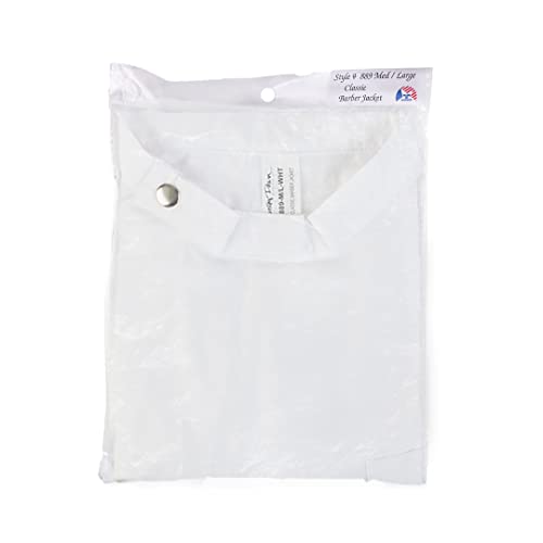 Betty Dain Classic Barber Jacket, Barber Design, Band Collar, Shoulder Snaps, Single Chest Pocket, Concealed Side Zipper Closure, Soft Cotton/Polyester Blend, Machine Washable, White, Medium/Large2