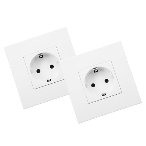 POPETPOP Tomas de Corriente Empotradas Estándar Europeo 86 MM Panel de Pared Doble 2 Piezas Enchufe Eléctrico Interior para Casa y Oficina Instalación Empotrada Segura Plástico