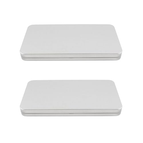 Image of 2Pcs Empty Metal Container with Lid,Portable 6.7x3.5x0.6inch / 17x9x1.5cm Metal Storage Box for Storing Jewelry, Crafts, Sewing Supplies and Other Small Items, Silver