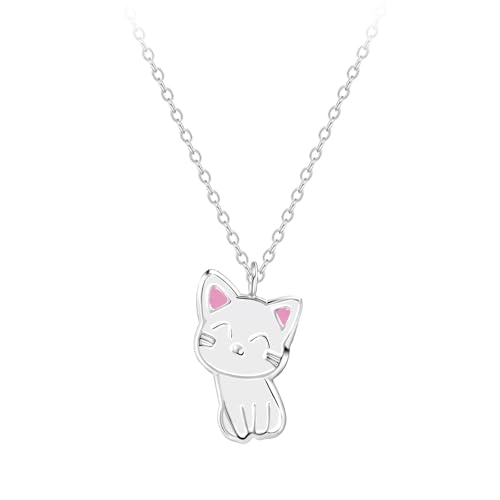 MONKIMAU Kinder Halskette Katzen aus 925 Sterling Silber - Mädchen Halskette, Kinderkette, Halsschmuck, Anhänger - hypoallergen, nickelfrei & verstellbar