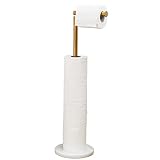 Gold Toilet Paper Holder Stand with Heavy Marble Base, Free Standing Toilet Tissue Roll Holder Gold