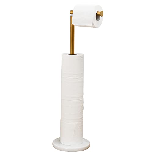 Gold Toilet Paper Holder Stand With Heavy Marble Base, Free Standing Toilet Tissue Roll Holder Gold Brushed, Sus304 Stainless Steel Gold Brushed Finish #TOP30