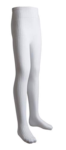 Sportoli Girls Ribbed Cotton Hold and Stretch Footed Winter Tights - White (size 2/4)