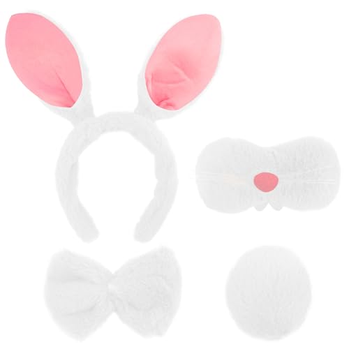 SPMatrix Orejas de conejo, disfraz de conejo para mujer, disfraz de conejo, juego de orejas y cola de conejo, diadema de orejas de conejo, orejas de conejo, disfraz de conejo blanco para adultos,