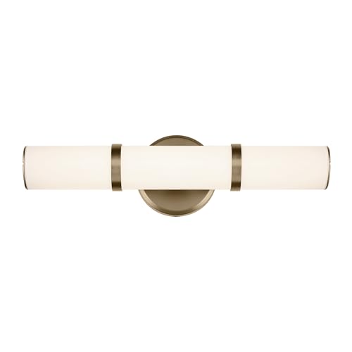 Image of Kichler Rosh 18 in LED Bathroom Vanity Light Fixture with White Glass in Champagne Bronze, Modern Minimalist Bath Bar for Mirror, Dimmable (18 in W x 5 in H), 55187CPZLED