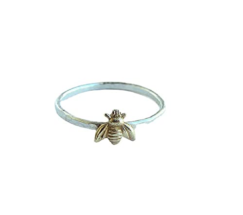 KOICCVQQ 925 Sterling Silver Gold Bee Ring Concave-Convex Surface Personality Unique Design Jewlery Simulated Compressed Classical Animal Interesting Shape Charm Dainty Cute Novel Ring Size 74